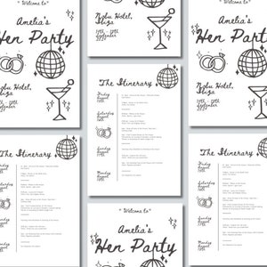 Handgeschriebene & Doodle-Art Reiseplan | Bearbeitbare Canva Vorlage | Perfekt für Junggesellinnenabschied oder Bachelorette | Sofort Download
