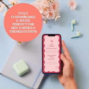 Editable Hen Party E-Vite Template | Wavy Pink Theme | Customisable Digital Invite | Perfect for Hen Do / Bachelorette
