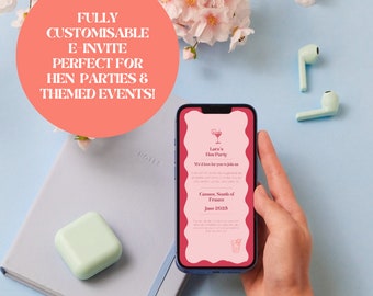 Editable Hen Party E-Vite Template | Wavy Pink Theme | Customisable Digital Invite | Perfect for Hen Do / Bachelorette