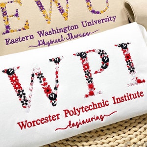 WPI Benutzerdefiniertes College-Sweatshirt mit Blumenstickerei, Rundhalsausschnitt mit Blumenmuster besticktes College-Hemd, High School Hemd, Abschlussgeschenk