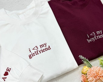Embroidered I Love My Girlfriend Hoodie Sweatshirt, I Heart My Girlfriend Shirt, Anniversary Valentine Day Gift, Boyfriend Shirt For Him Her