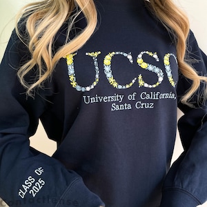 UCSC Benutzerdefiniertes College-Sweatshirt mit Blumenbrief, personalisiertes Sweatshirt der Universität mit griechischem Brief, Geschenk für das College
