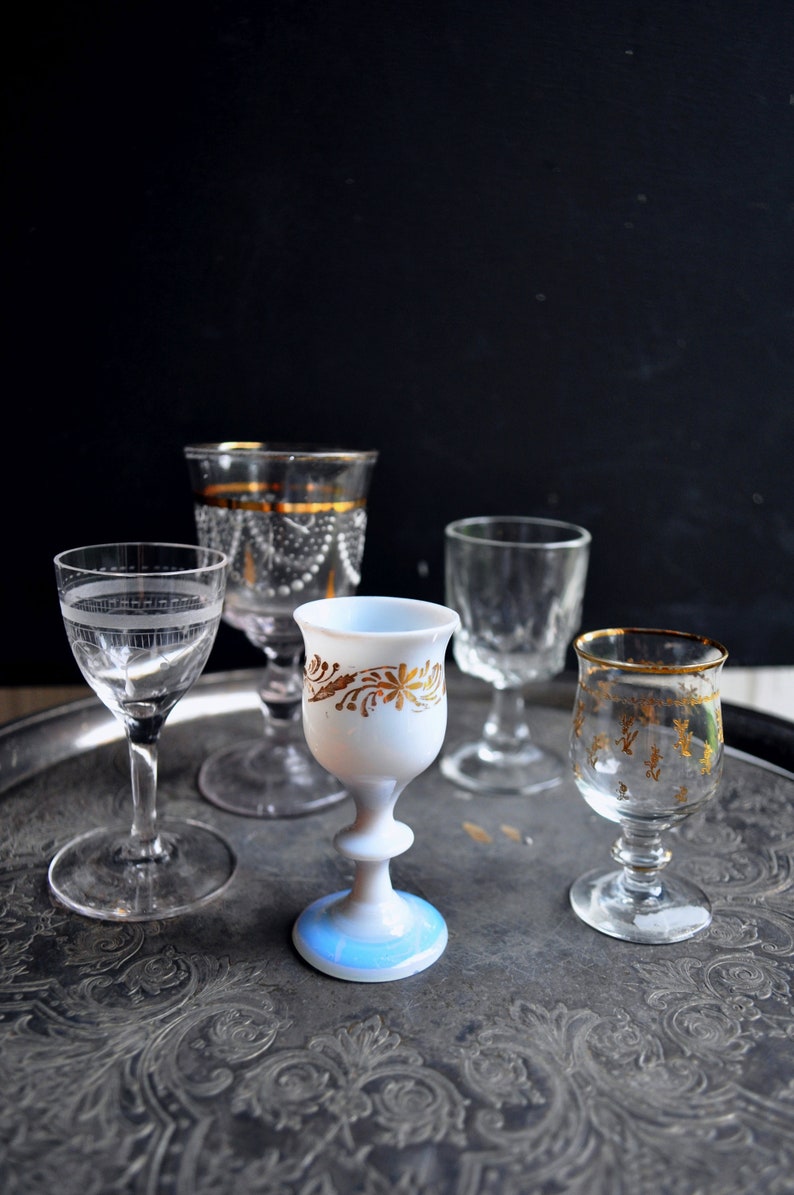 Lot Of Five Antique Decorative Cordial Shot Glass Wine Glass Etsy