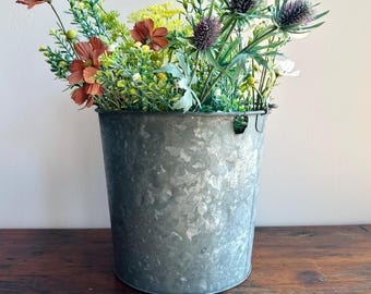 Vintage Metal Syrup/Sap Bucket | Galvanized Zinc Pail with Handle | Wall Plant Holder | Industrial Farmhouse Decor | Floral Porch Decor