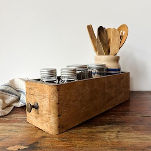 Vintage Sewing Machine Drawer | Small Narrow Wood Box | Country Cottage Farmhouse Kitchen Storage & Organization Caddy | Windowsill Box