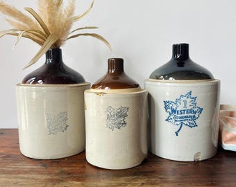 Antique Western Stoneware Whiskey Crock | Stoneware Moonshine Jug | Two-toned Glazed Crock | Farmhouse Flower Vase | Primitive Cottage Style