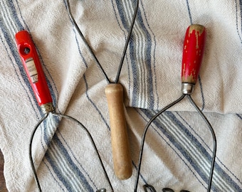 Vintage Potato Masher | Red Wooden Handle Utensil | Vintage Metal Kitchen Cookware | Rustic Farmhouse Kitchen Decor | Androck Quality Masher