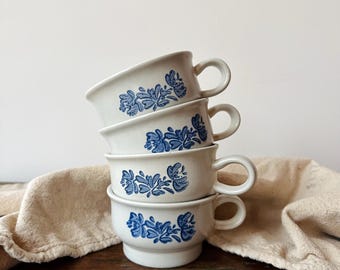 4 Vintage Pfaltzgraff Yorktowne Mugs | Blue Floral Stoneware Cup | Farmhouse Cottage Coffee Drinkware | Traditional Farmhouse Kitchen