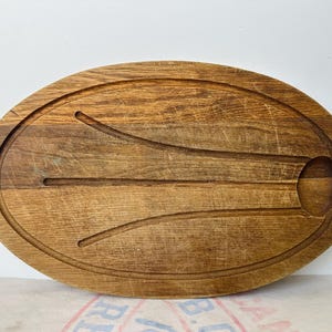 Large Vintage Butcher Block Cutting Board | Rustic Farmhouse Kitchen | Solid Chopping Block | Oval Wooden Board | Primitive Dining Table
