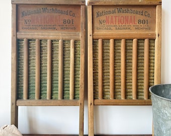 Vintage National Washboard Co. Brass King Washboard | No. 801 Washer | Primitive Farmhouse Bathroom Decor | Laundry Room Wall Hanging
