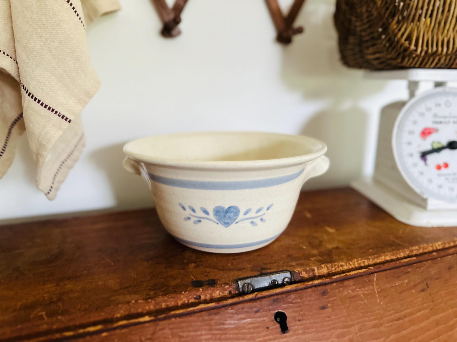 Vintage Stoneware Bowl With Blue Hearts and Handles Vintage Stoneware ...