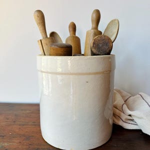 Antique 2 Gallon Glazed Stoneware Crock | Primitive Home Decor | Modern Farmhouse Cottage Utensil Holder | Canning Crockery Pot | Planter