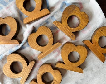 8 Vintage Wooden Heart Napkin Rings | Country Cottage Dining Table Decor | Farmhouse Dinnerware Napkin Holders
