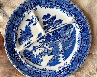 Vintage Blue Willow Grill Plate | Ideal Ironstone Sectioned Plate | Blue & White Decorative Plate | Cottagecore Farmhouse Gallery Wall
