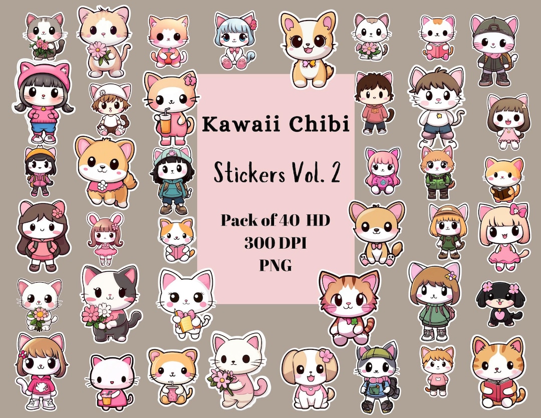 Kawaii Chibi Printable Sticker Set Vol. 2 (40-pack) - Etsy