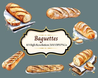 Baguette Clipart Set: 10 Rustic Bread Illustrations in PNG Format