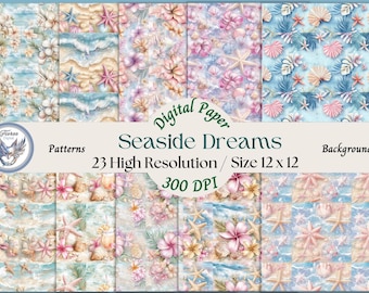 Seaside Digital Paper Pack: Beach & Coastal Patterns (PDF)
