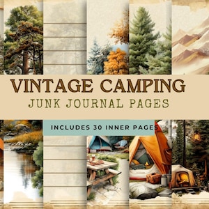 Vintage Camping Junk Journal Pages 30 – Printable Kit | Scrapbook Paper, Nature Journal | Instant Download