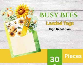Bee Junk Journal Tags: Printable Scrapbook Ephemera (Digital Download)