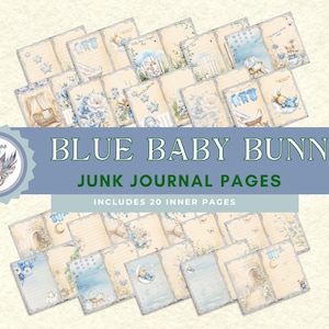 Blue Baby Bunny Junk Journal Digital Pages | 20-Page Vintage-Inspired Printable Kit