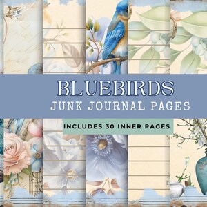 Bluebird Junk Journal Pages – 30 fogli di effimeri vintage stampabili / Download immediato