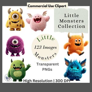Kleine Monster Sammlung Clipart-Pack - Niedliche digitale Kunst-Halloween-PNGs für Junk Journals, Scrapbooking, Aufkleber und Handwerk 123 Bilder