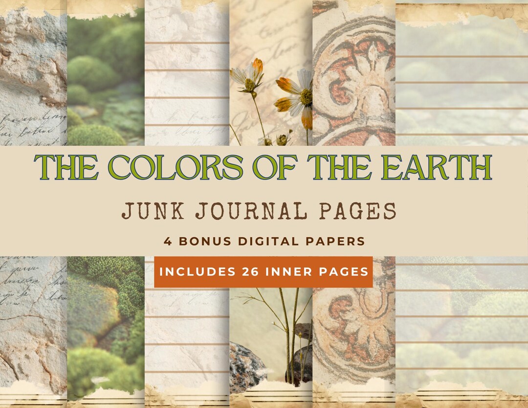 Color Background Journal Colors of the Earth Junk Journal Pages – 30 Pack Digital Papers With ...