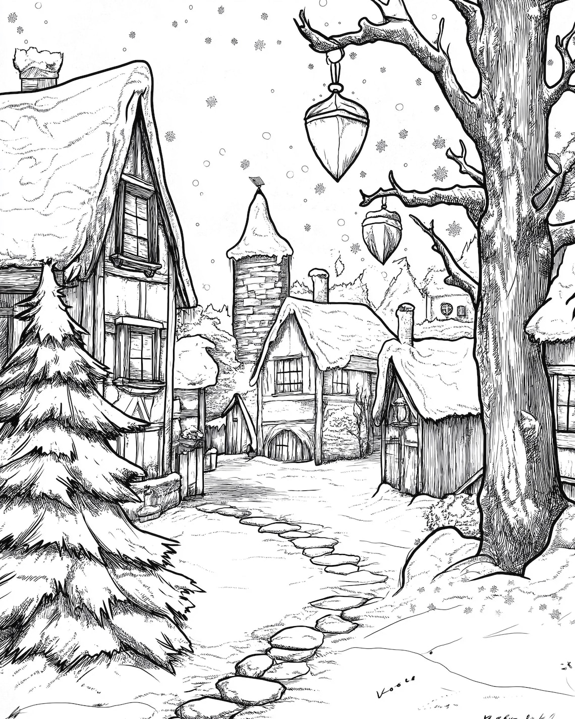 Christmas Cottage Coloring Pages