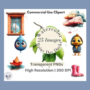 Rainy Day Ducks Clipart 25 pack| Ducks in Raincoats, Umbrellas, Frogs, Raindrops & More | Cute Spring Graphics PNG Bundle