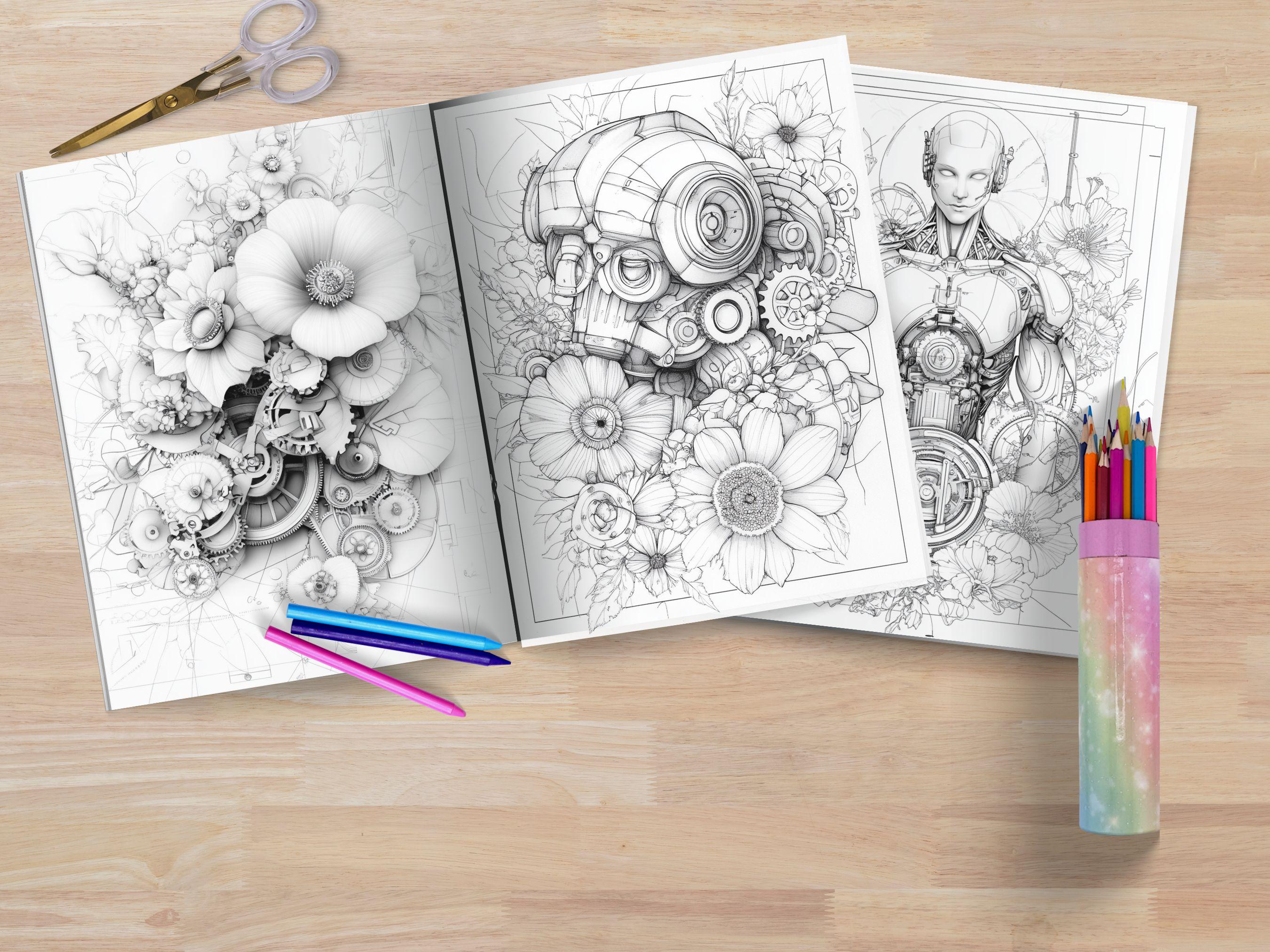 Clockwork Golem Floral Adult Coloring Book | Steampunk - Etsy