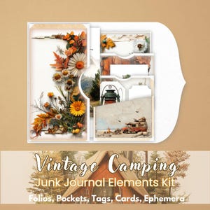 kit de journal de bord de camping vintage | Folios, pochettes, étiquettes, éphémères et cartes | Téléchargement numérique imprimable