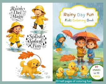 Rainy Day Kids Coloring Book: Umbrellas, Ducks, Puddles (PDF Download)