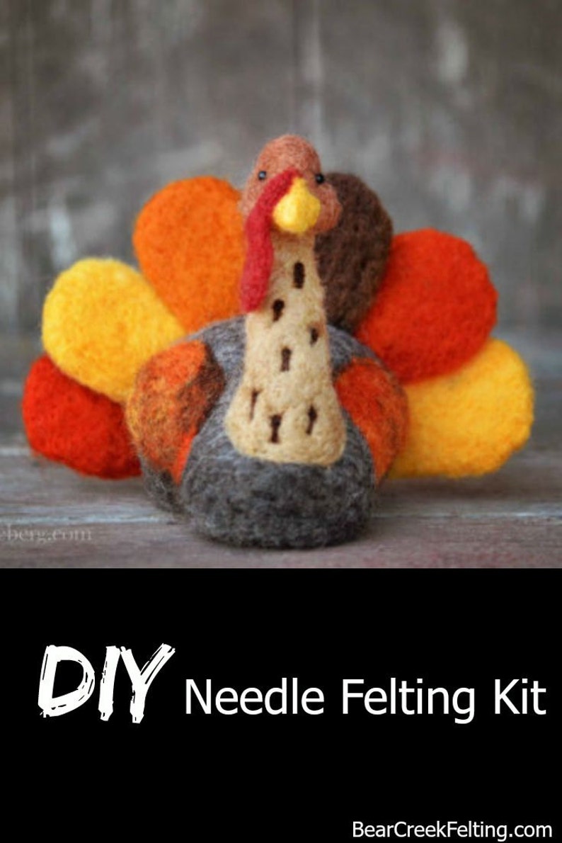 Turkey Needle Felting Kit Thanksgiving Kit Advanced Beginner DIY Craft Kit DIY Kit Starter Kit Thanksgiving Decor Felting Wool image 5