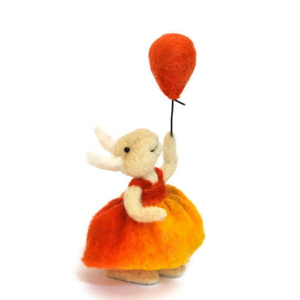 Bunny - Rabbit - Needle felted Animal - orange balloon