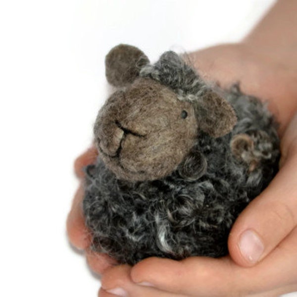 Needle Felted Sheep - Natural grey wool lamb - needle felted animals