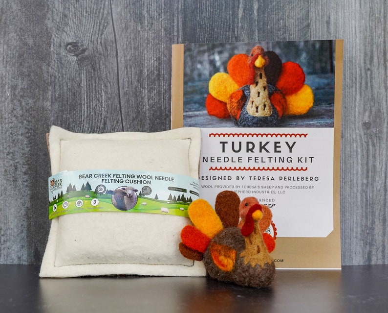 Turkey Needle Felting Kit Thanksgiving Kit Advanced Beginner DIY Craft Kit DIY Kit Starter Kit Thanksgiving Decor Felting Wool Kit W/Wool Cushion
