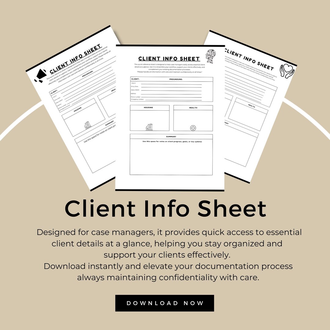 Case Manager Essentials: Client Information Sheet Printable - 8 ...