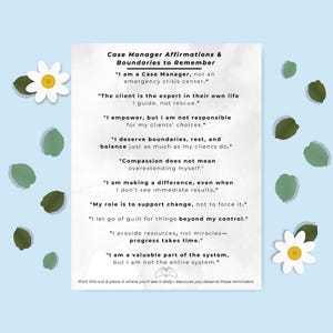Arkusz afirmacji dla menedżera ds. przypadków | Codzienne granice i przypomnienia o dbaniu o siebie