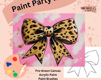 Leopard Bow Beginner Paint and Sip Kit Pre-Drawn Canvas