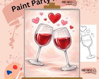 DIY Valentine Paint and Sip Party Kit Pre-Drawn Canvas