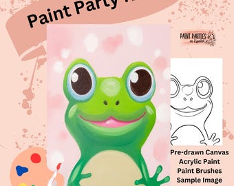 Cute Frog Paint and Sip Kit Pre-gezeichnete Leinwand, Acrylfarbe, Pinsel Probe - DIY Paint Party Kit für alle Altersgruppen, Geschenke, Events und Kreativität