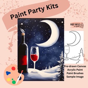 DIY Paint Party Kit Paint Kit Gift Idea Canvas Pre Drawn Outline At Home Paint & SIP Adult Paint Party Pre Sketched Canvas for Kid or Teens
