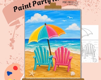 Summer Beach DIY Paint and Sip Party Kit Pre-Drawn Canvas