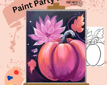DIY Paint Party Kit: Pre-Drawn Canvas, Acrylic Paints Fall Pink Pumpkin