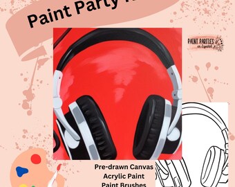 Headphones Paint Party Kit Pre-Drawn Canvas, Acrylic Paint Brushes Sample DIY Paint Party Kit for All Ages Gifts Events and Creativity