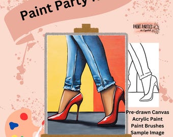 Paint and Sip Kit Pre-Drawn Canvas for All Ages, Gifts, Events and Creativity