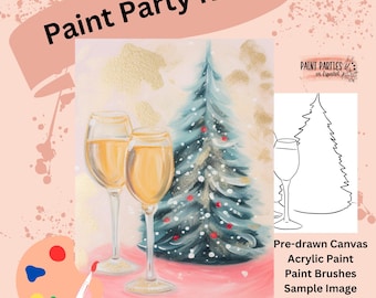 DIY Paint Party Kit: Pre-Drawn Canvas, Acrylic Paints