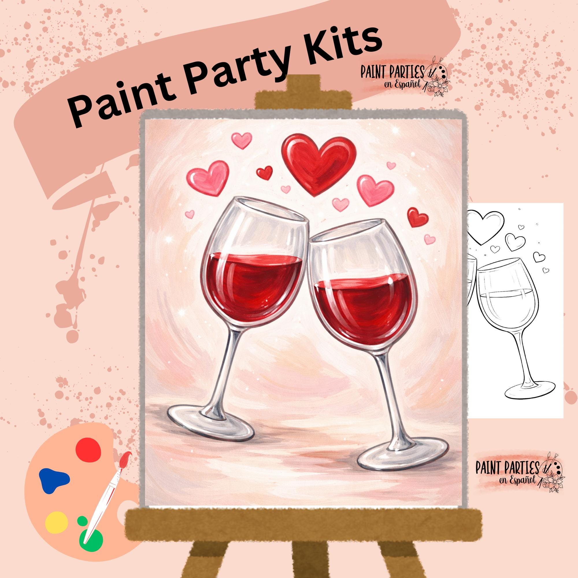 DIY Valentine Paint and Sip Party Kit Pre-drawn Canvas - Etsy
