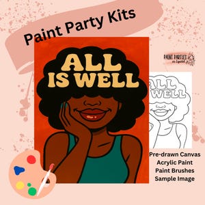 Paint Kit with Pre-Drawn Canvas – DIY Acrylic Set for Paint and Sip Parties, Birthdays, Girls Night, Family Fun, Adults & Kids Activity