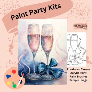 DIY Paint Party Kit Paint Kit Gift Idea Canvas Pre Drawn Outline At Home Paint & SIP Adult Paint Party Pre Sketched Canvas for Kid or Teens